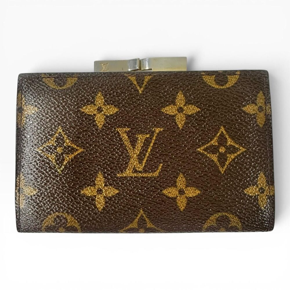 Louis Vuitton Kisslock Coin Wallet Vintage Brown Monogram Canvas Logo USA